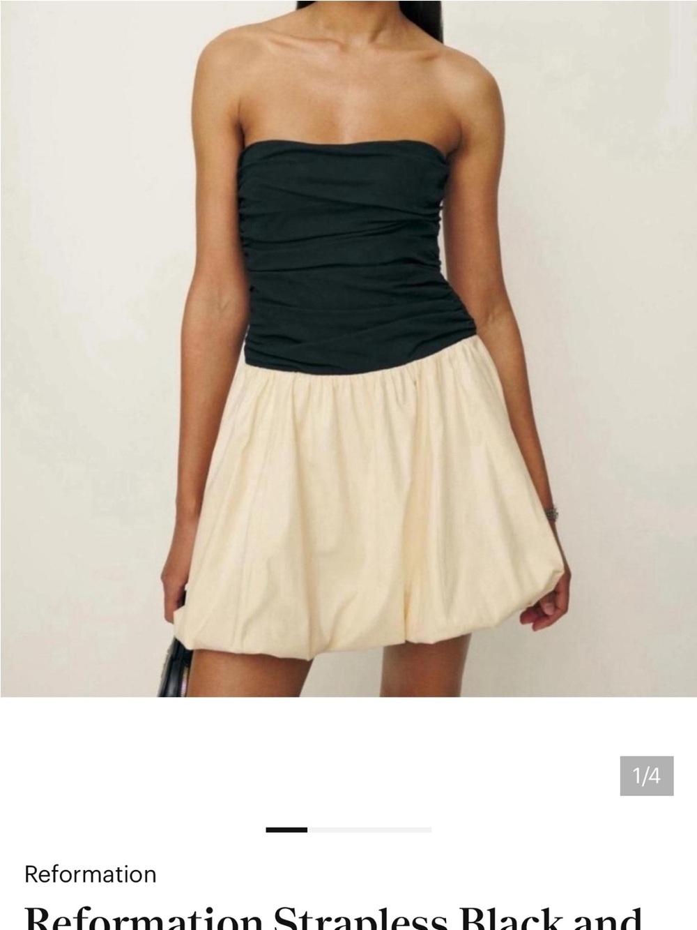 NWT Reformation Clea Strapless Two-Tone Bubble Dress in Black and Cream 0